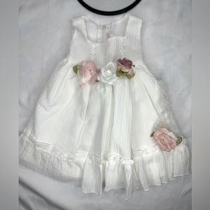 NWT baby girl dress 6/12 months white flowers headband
